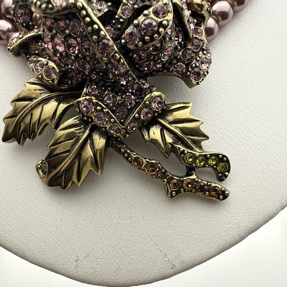 Heidi Daus Necklace Purple Blooming Rose Crystal Pearl Flower Triple Strand - Picture 4 of 13